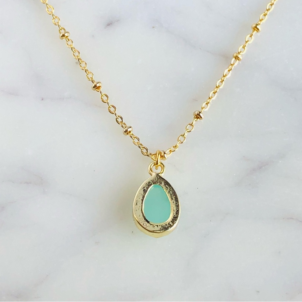 Aqua Chalcedony Satellite Gold Necklace - Picture 5 of 6